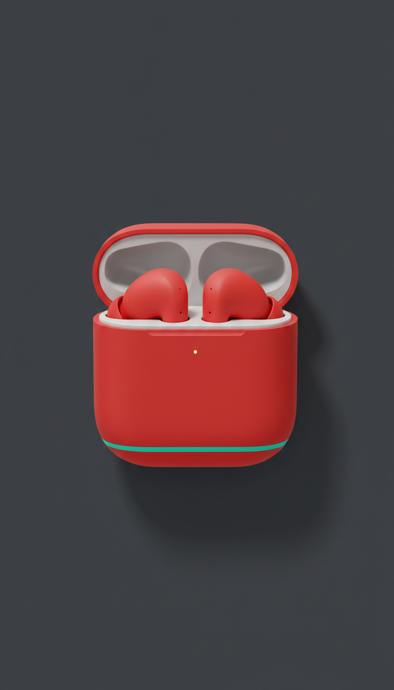 Signal red wireless earbuds charging case